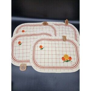 B&D Kitchen Works Set Of 4 Placemats Mushroom Orange Yellow  Cottagecore Quilted